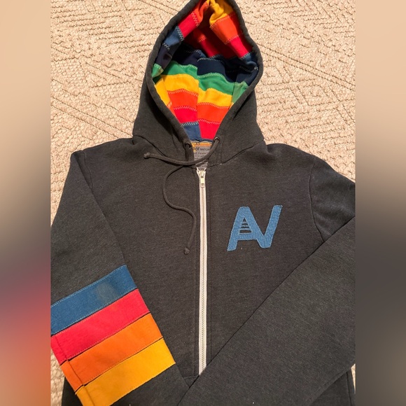 RARE ✨Aviator Nation Signature Rainbow Full Zip Hoodie Sweatshirt Charcoal XS - Picture 2 of 7